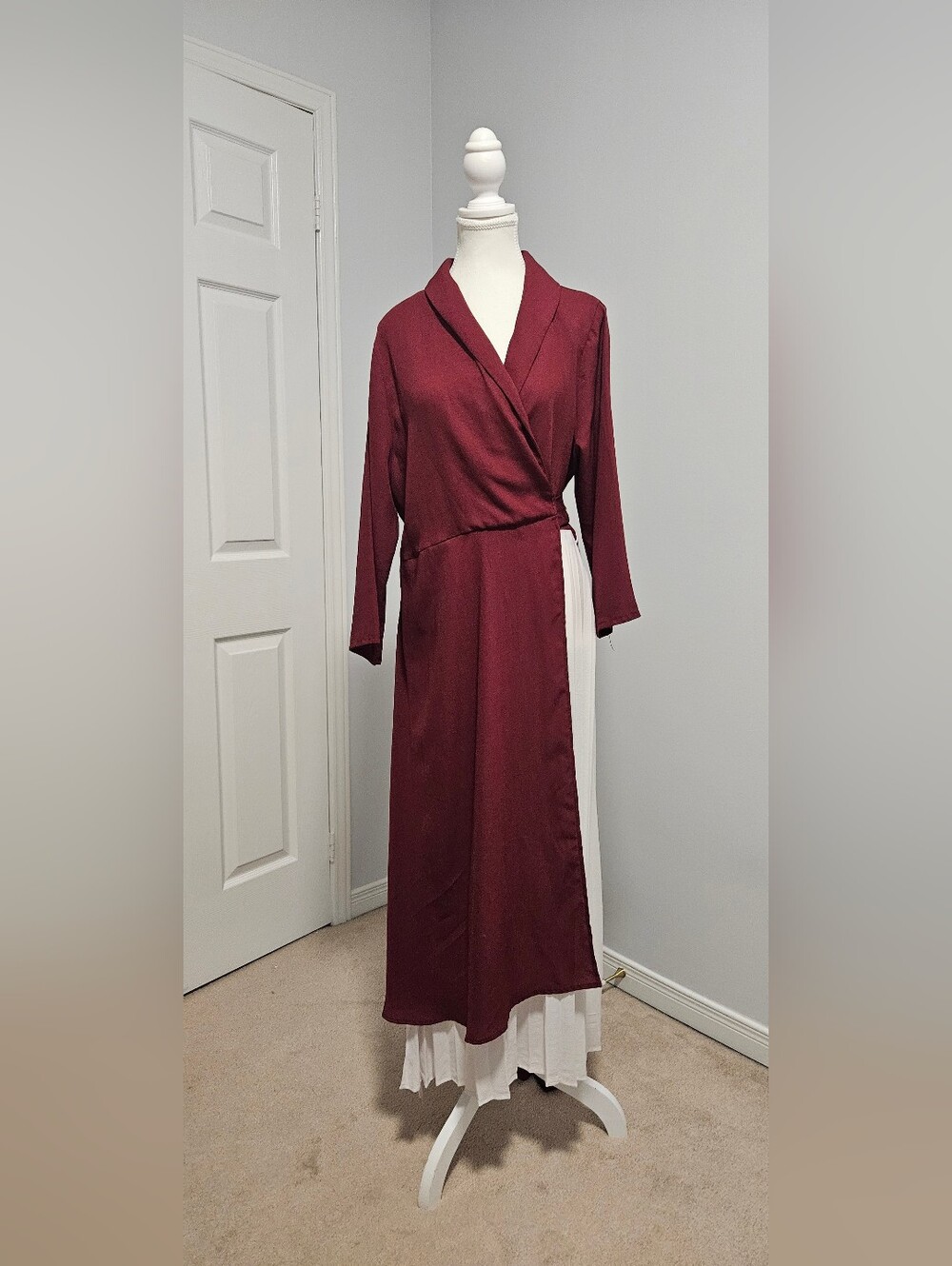 Wrap-Style Maxi Dress in Deep Burgundy